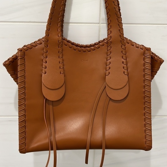 Chloe | Medium Calfskin Leather Mony Tote Bag in Caramel - Picture 8 of 15